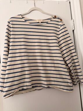 Sezane Cream and Blue Striped Knit Top